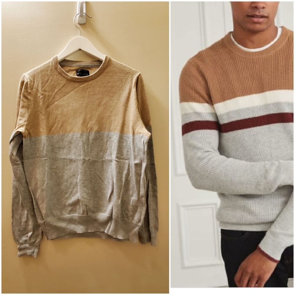 Attitude 100% Pima cotton sweater, 2 colour block detail Medium